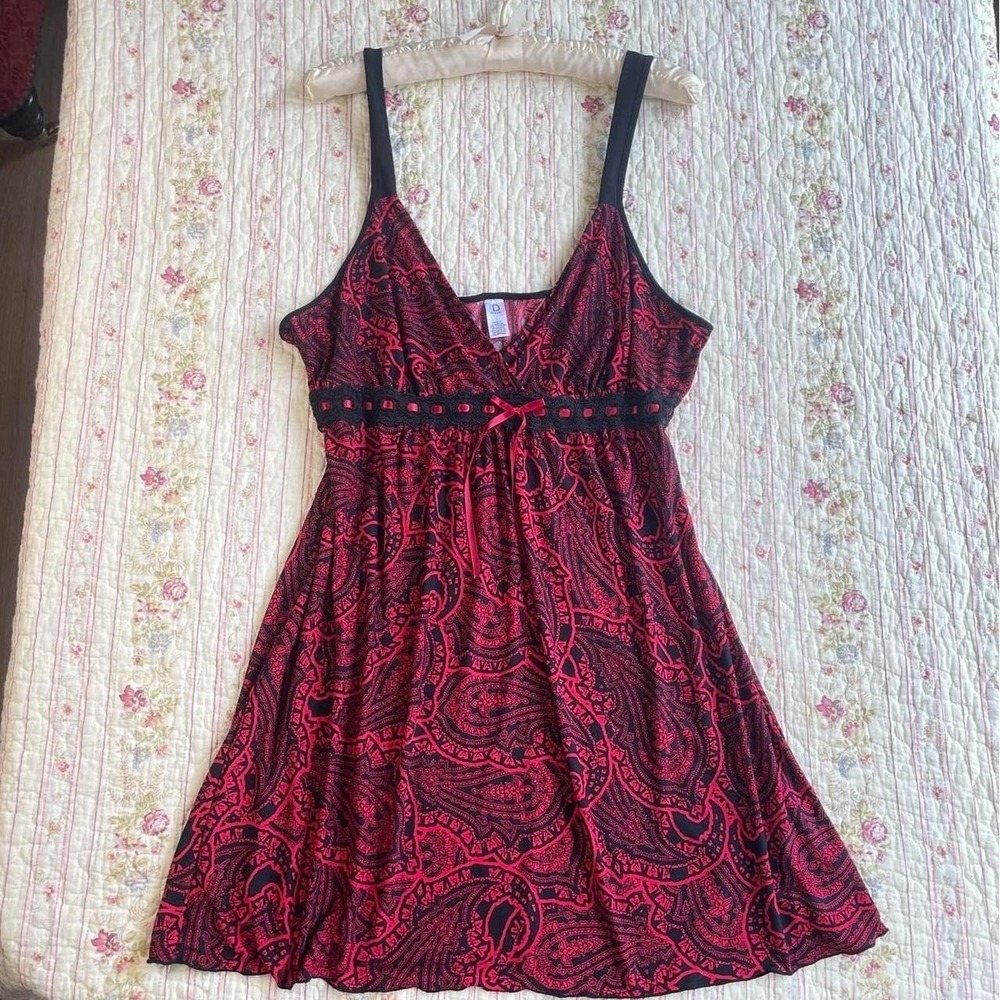 y2k red and black lace slip dress
